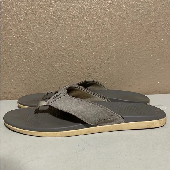 Johnnie-O Dockside Surfer Beach Gray Leather Flip Flop Sandals Men’s 10 - Picture 4 of 7